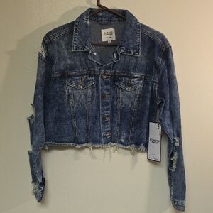 NWT Almost Famous Blue Distressed Cropped Denim Jacket #54